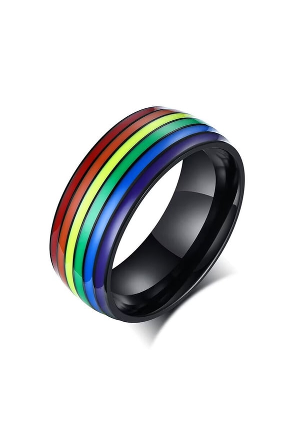Unisex Stainless Steel Rainbow Elements Simple Personality Temperament Ring Black Size 7