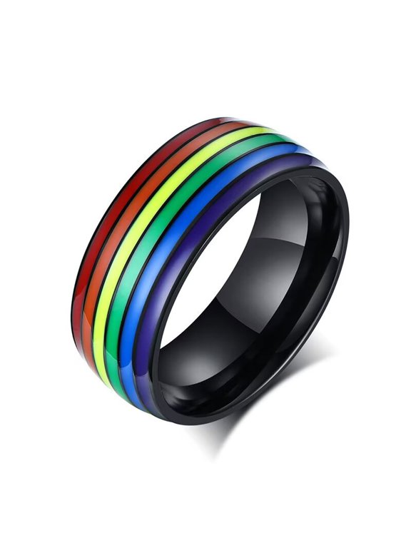 Unisex Stainless Steel Rainbow Elements Simple Personality Temperament Ring Black Size 8