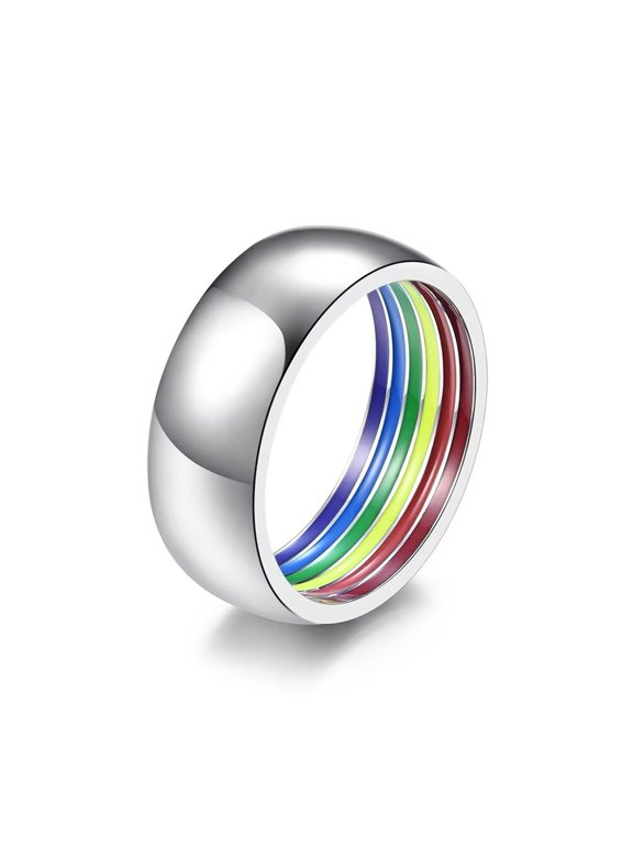 Unisex Stainless Steel Rainbow Elements Stripes Simple Personality Ring Silver Size 9