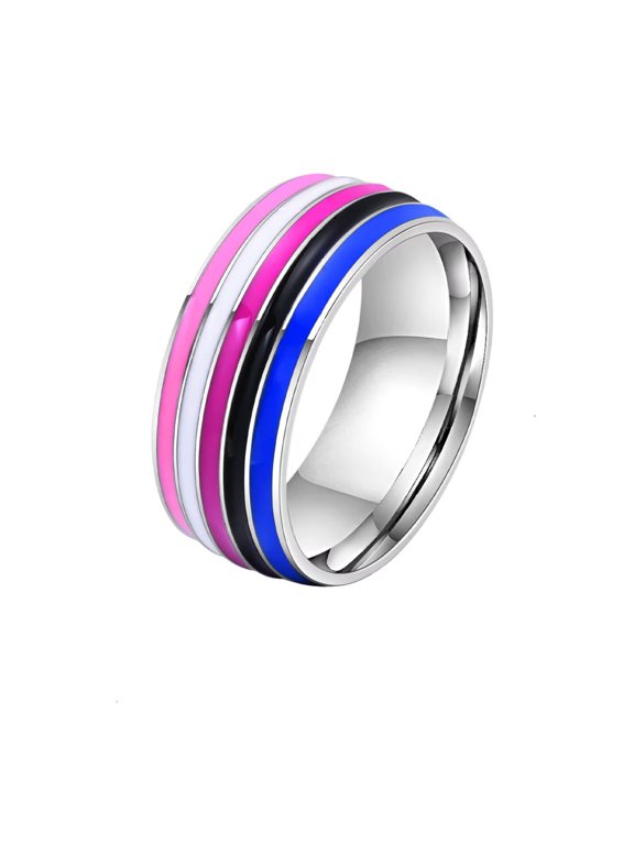 Men 8mm Stainless Steel Enamel Rainbow LGBT Pride Ring for Lesbian Gay LGBTQ Wedding Band Genderfluid Size 8