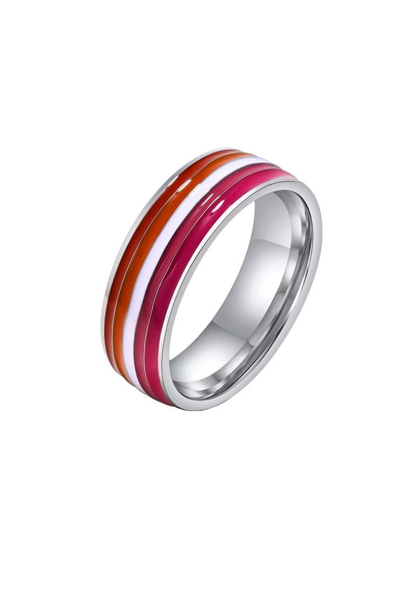 Unisex Stainless Steel Rainbow Striped Pride LGBT Individual trends Ring Lesbian Size 9