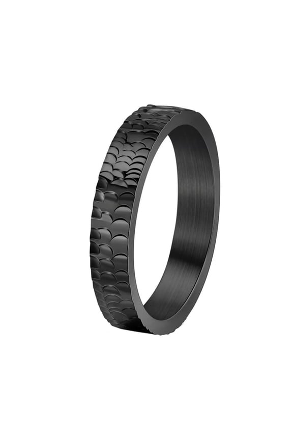 Unisex Stainless Steel Retro Personalized Engraved Scaled Pattern Rings Cool Biker Jewelry Black Size 9