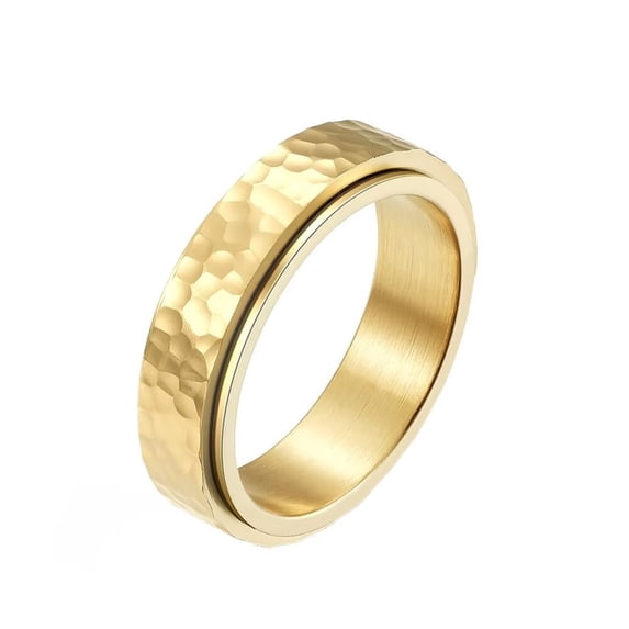 PAURO Unisex Stainless Steel Rotatable Anxiety Honeycomb Plain Wedding Band Ring Gold Size 8