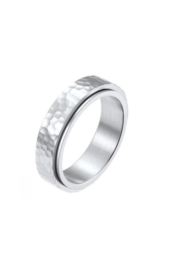 Unisex Stainless Steel Rotatable Anxiety Honeycomb Plain Wedding Band Ring Silver Size 7