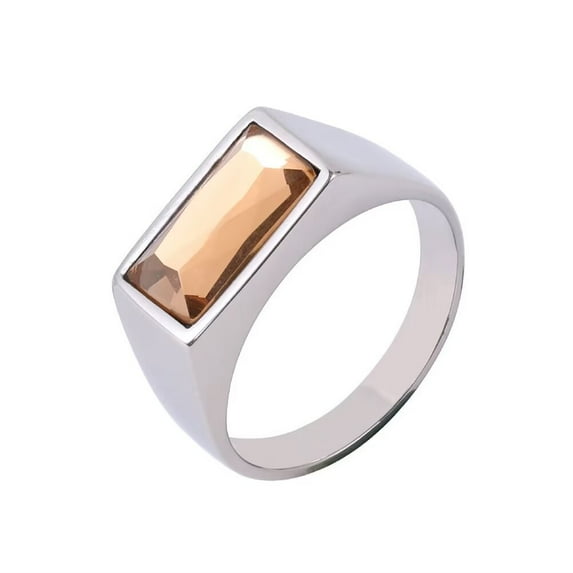 PAURO Unisex Stainless Steel Vintage Rectangle Cubic Zirconia Promise Ring Silver Size 8