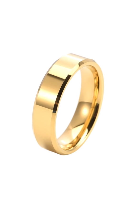 Unisex Tungsten Steel 6mm Wedding Band Beveled Edge Polished Plain Ring Gold Size 8