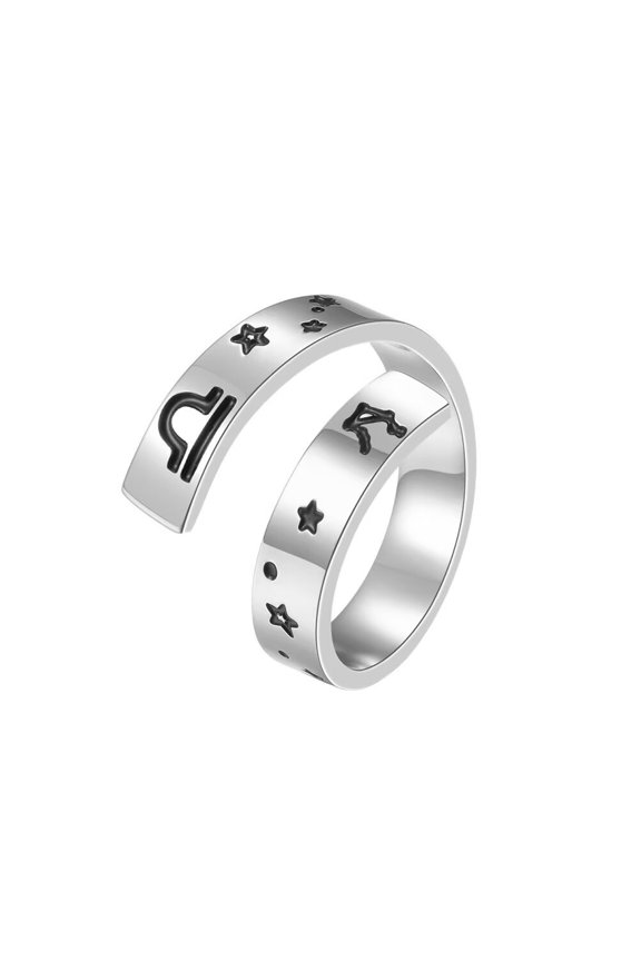 Unisex's Stainless Steel 12 Constellation Astrology Adjustable Ring Statement Wedding Band Libra