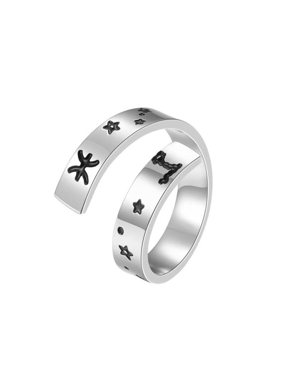 Unisex's Stainless Steel 12 Constellation Astrology Adjustable Ring Statement Wedding Band Pisces