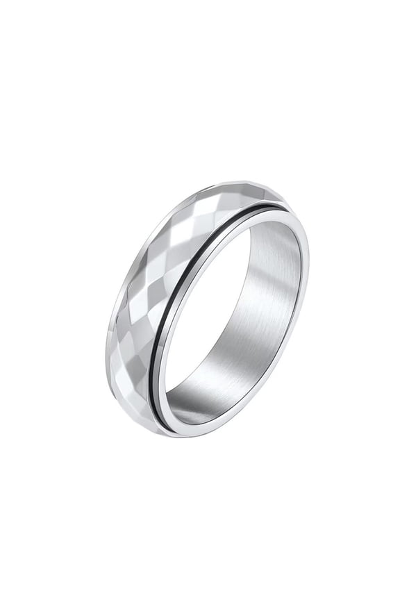 Unisex's Stainless Steel Anxiety Rotatable Wedding Promise Ring Silver Size 7