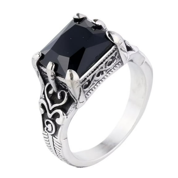 PAURO Unisex's Stainless Steel Classic Personalized Simple Unique Retro Trend Gem Ring Silver Black Size 10