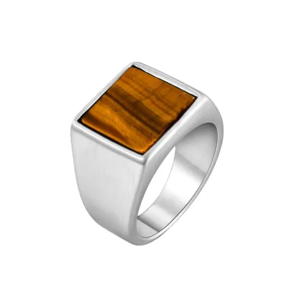 PAURO Unisex's Stainless Steel Elegant Simple Classic Novel Exquisite Personalized Ring Silver Brown Size 8