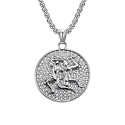 PAURO Unisexs Stainless Steel Embossed 12 Constellation Horoscope Zodiac Pendant Necklace Silver Gemini