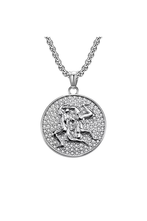 Unisex's Stainless Steel Embossed 12 Constellation Horoscope Zodiac Pendant Necklace Silver Gemini