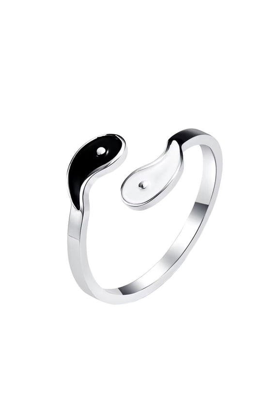 Unisex's Stainless Steel Open Adjustable Yin Yang Gossip Signet Ring Silver Size 12
