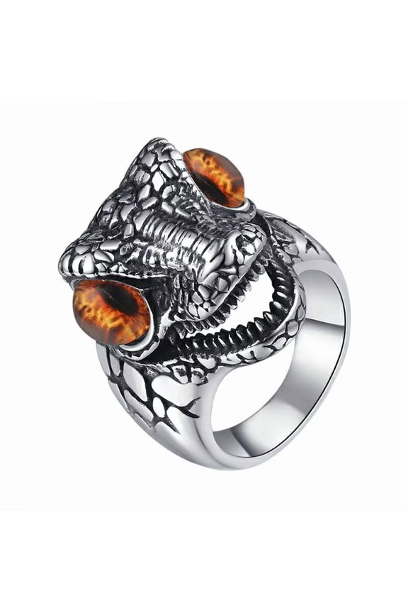 Unisex's Stainless Steel Refined Punk Non Mainstream Unique Crocodile Ring Brown Size 9
