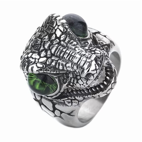 PAURO Unisex's Stainless Steel Refined Punk Non Mainstream Unique Crocodile Ring Green Size 12