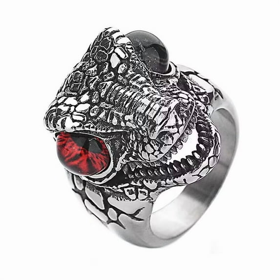 PAURO Unisex's Stainless Steel Refined Punk Non Mainstream Unique Crocodile Ring Red Size 13