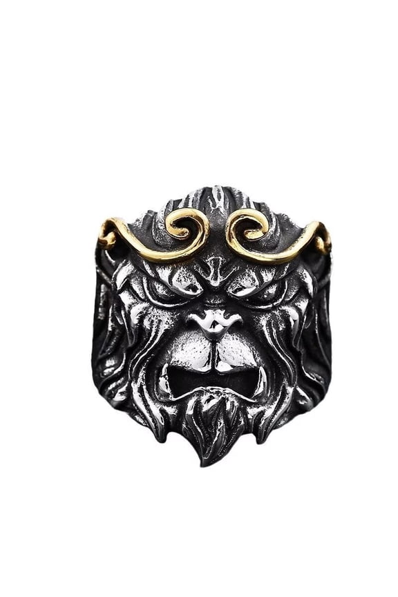Unisex's Stainless Steel Refined Punk Non Mainstream Unique Sun Wukong Ring Silver Gold Size 12