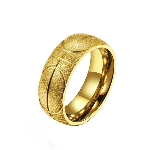 PAURO Unisex's Stainless Steel Romantic Simple Classic Elegant Novel Exquisite Basketball Ring Gold Size 8