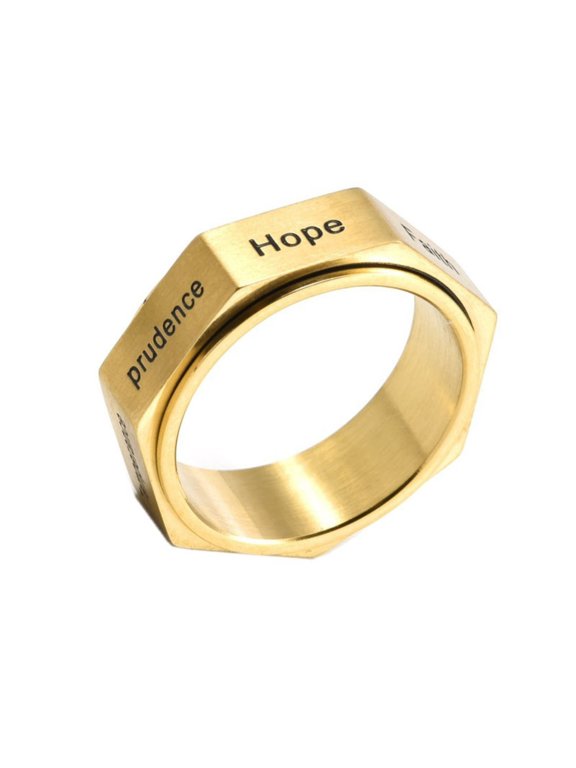 Unisex's Stainless Steel Seven Virtues Fidget Ring Stress Relief Anti Anxiety Ring Spinner Bands Gold Size 13