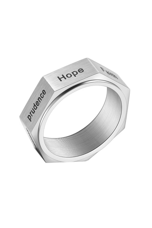 Unisex's Stainless Steel Seven Virtues Fidget Ring Stress Relief Anti Anxiety Ring Spinner Bands Silver Size 8
