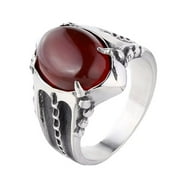 PAURO Unisex's Stainless Steel Simple Classic Elegant Novel Personalized Retro Gem Ring Red Size 8