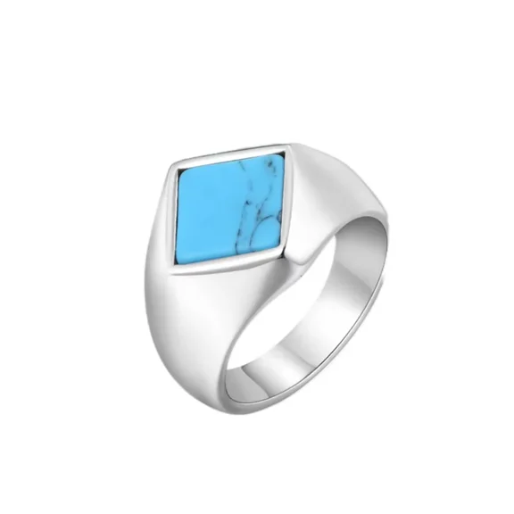 PAURO Unisex's Stainless Steel Simple Classic Elegant Novel Romantic Simulation Turquoise Ring Blue Size 9
