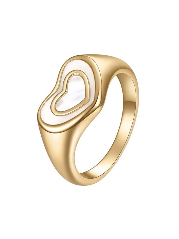 Unisex's Stainless Steel Simple Classic Elegant Personalized Heart Shaped Shell Ring Gold Size 9