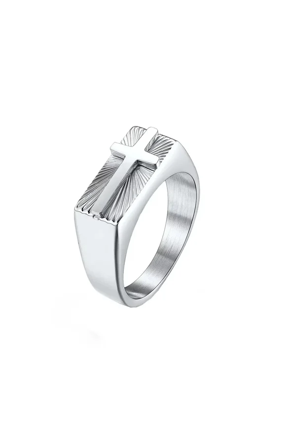 Unisex's Stainless Steel Simple Classic Elegant Personalized Novel Exquisite Cross Ring Silver Size 10