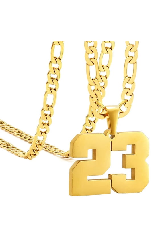 Unisex's Stainless Steel Simple Classic Personalized Number Athletes Number Pendant Sport Necklace Gold 23