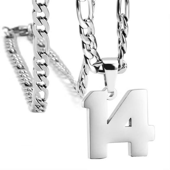 PAURO Unisex's Stainless Steel Simple Classic Personalized Number Athletes Number Pendant Sport Necklace Sliver 14