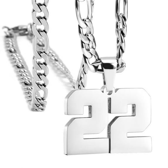 PAURO Unisex's Stainless Steel Simple Classic Personalized Number Athletes Number Pendant Sport Necklace Sliver 22