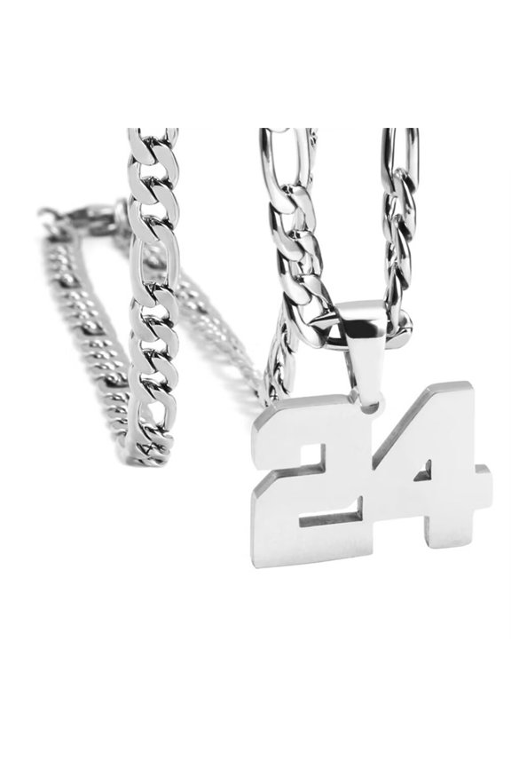 Unisex's Stainless Steel Simple Classic Personalized Number Athletes Number Pendant Sport Necklace Sliver 24
