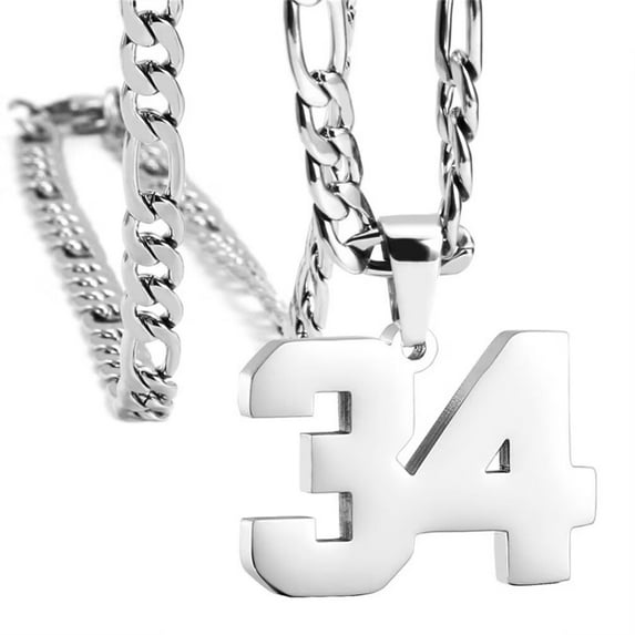 PAURO Unisex's Stainless Steel Simple Classic Personalized Number Athletes Number Pendant Sport Necklace Sliver 34