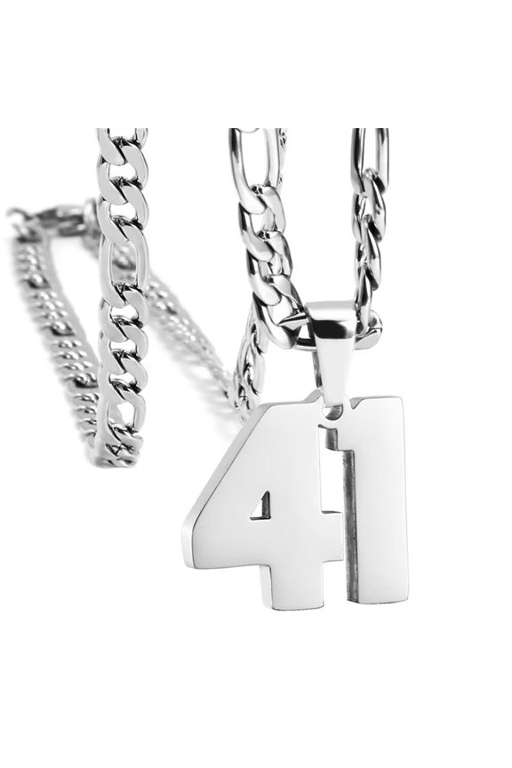 Unisex's Stainless Steel Simple Classic Personalized Number Athletes Number Pendant Sport Necklace Sliver 41