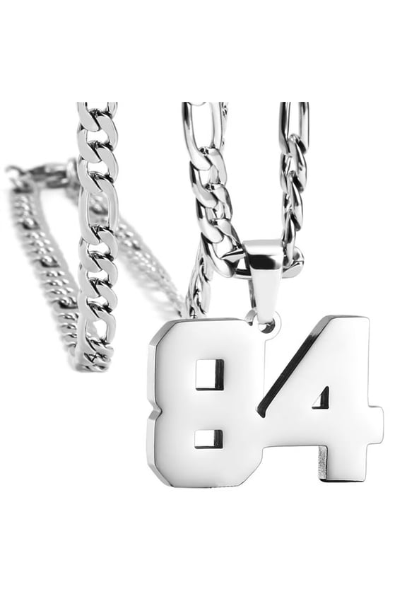 Unisex's Stainless Steel Simple Classic Personalized Number Athletes Number Pendant Sport Necklace Sliver 84