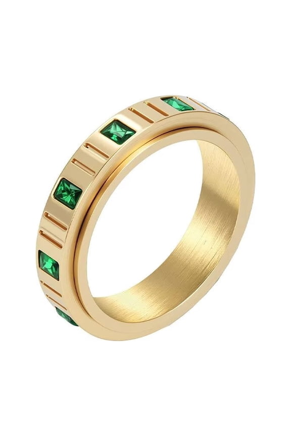 Unisex's Stainless Steel Simple Exquisite Classic Elegant Personalized Ring Gold Green Size 8