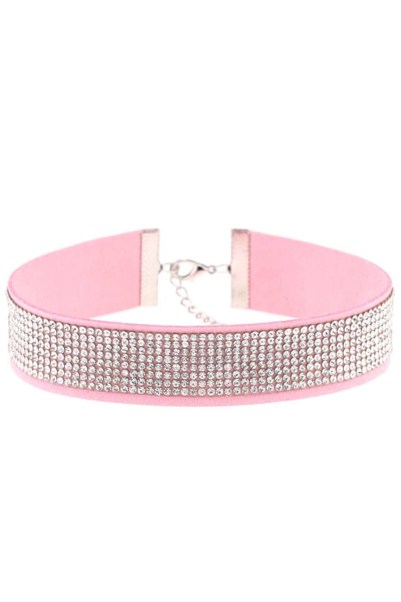 Velvet Choker Collar Necklace for Women Wide Sparkly Glitter Gothic Black Colorful Gifts Stainless Steel Vintage Dainty Personalized Elegant Jewelry Pink