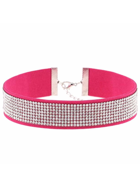 Velvet Choker Collar Necklace for Women Wide Sparkly Glitter Gothic Black Colorful Gifts Stainless Steel Vintage Dainty Personalized Elegant Jewelry Magenta