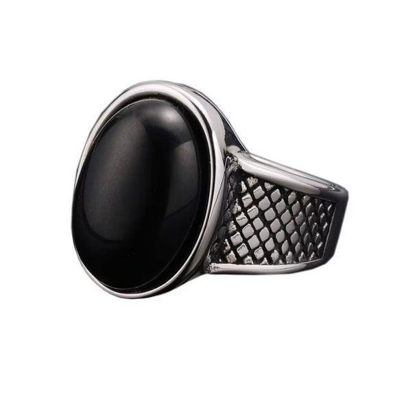 PAURO Vintage Men's Synthetic Turquoise Signet Ring Stainless Steel Oval Gemstone Statement Jewelry Black Size 10