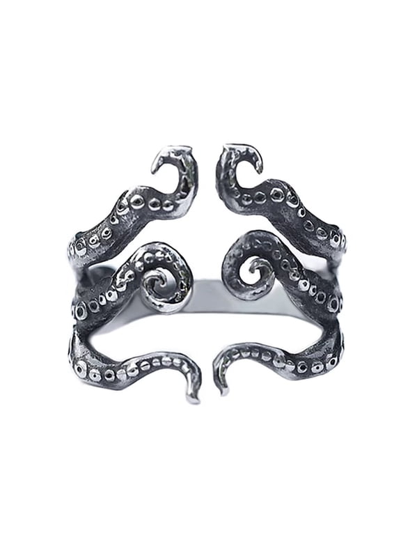 Vintage Punk Octopus Ring for Men Stainless Steel Squid Tentacle Sea Monster Biker Ring Silver Size 12