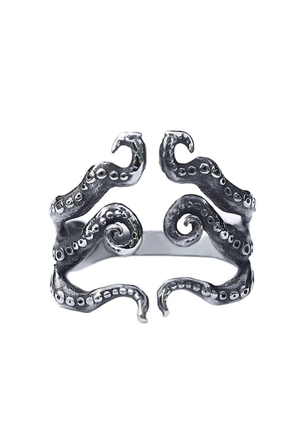 Vintage Punk Octopus Ring for Men Stainless Steel Squid Tentacle Sea Monster Biker Ring Silver Size 9