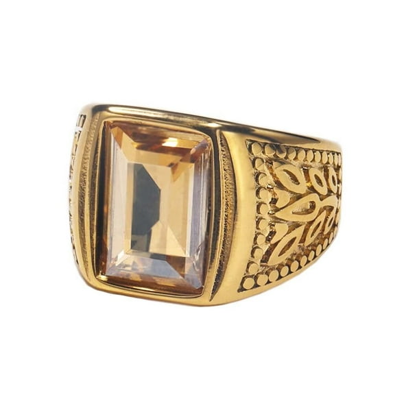 PAURO Vintage Square Agate Signet Ring Stainless Steel Simple Orange Gemstone Thumb Ring for Men Gold Size 8