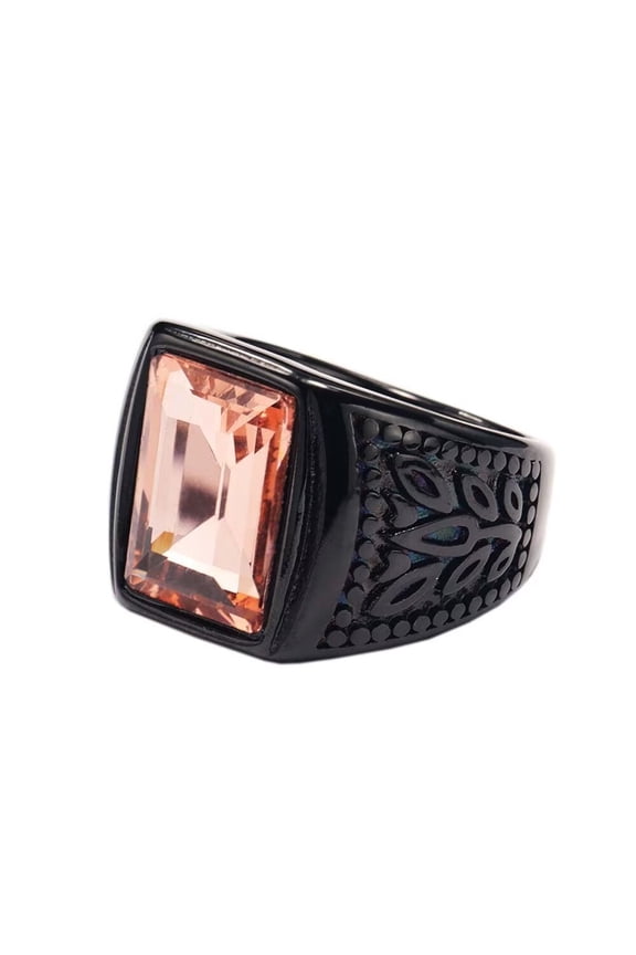 Vintage Square Agate Signet Ring Stainless Steel Simple Pink Gemstone Thumb Ring for Men Size 10