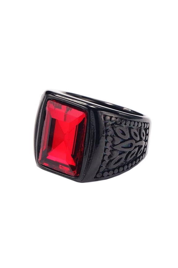 Vintage Square Agate Signet Ring Stainless Steel Simple Red Gemstone Thumb Ring for Men Black Size 10