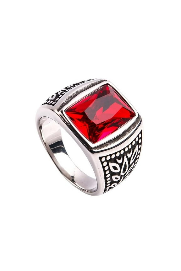 Vintage Square Agate Signet Ring Stainless Steel Simple Red Gemstone Thumb Ring for Men Silver Size 10