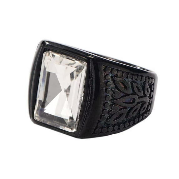 PAURO Vintage Square Agate Signet Ring Stainless Steel Simple White Gemstone Thumb Ring for Men Black Size 8