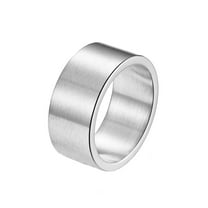 PAURO Wide Band Rings for Men Stainless Steel 10MM Black Silver Gold Plated Vintage Simple Personalized Statement Cool Jewelry Silver Size 8