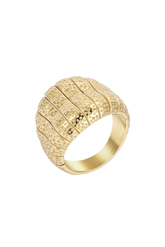 Wide Band Stainless Steel Ring for Women Hammered Texture Chunky Ring Minimalist Daily Wear Stackable Jewelry Gold Size 6