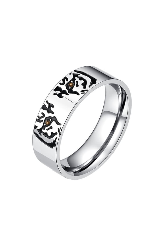 Wolf Rings for Men Tiger Stainless Steel 8mm Silver Gothic Cool Punk Statement Personalized Animal Band Unique Simple Jewelry Tiger Size 12